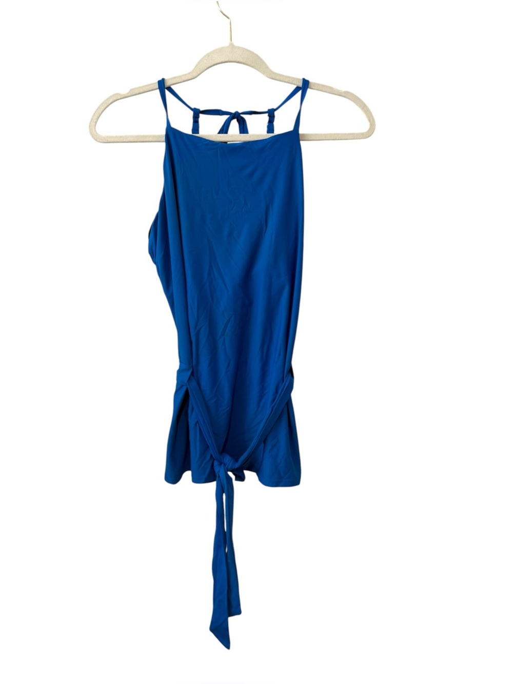 Athena Size 16 Blue Belted Tankini Swim Top Shelf Bra Adjustable Straps